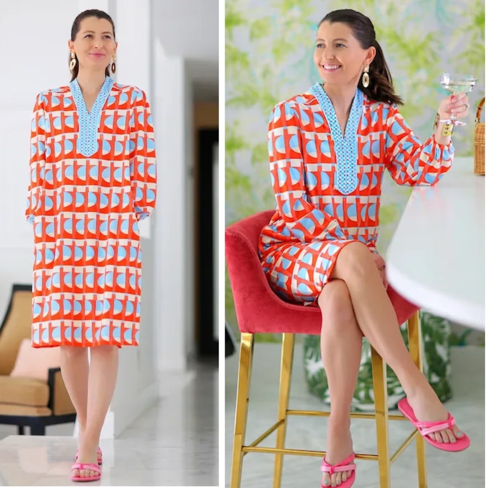 J McLaughlin Emer Shift Dress Geometric Printed Lyford Jersey Womens Size S